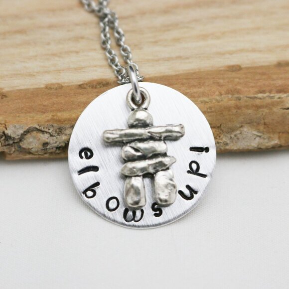 Elbows Up! Inuksuk Hand Stamped Necklace - Handmade & Hypoallergenic - Picture 7 of 12